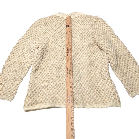 Hand Knit Handmade Sweater Blazer Cardigan Womens Size M Tan Cream Pockets NEW - Picture 15 of 16